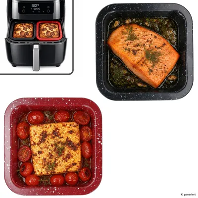 Zdjęcie produktu dla Zestaw dwóch kwadratowych foremek do pieczenia "Cina", wymiar 12x12 cm, do użytku w frytkownicach bezolejowych, piekarnikach i do zapiekanek