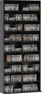 Image de HOMCOM Rangements pour CD et DVD, meuble de rangement multimédia, capacité max. 640 CD/360 DVD et 430 Blu-ray, 18 compartiments 14 étagères réglables, pour salon, chambre, 78,5x24x175cm, noir