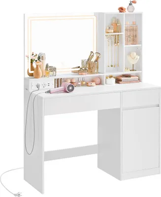 Produktbild von Schminktisch mit LED-Beleuchtung – Schminktisch – MDF/Spanplatte – Weiß – 40 x 110 x 138 cm