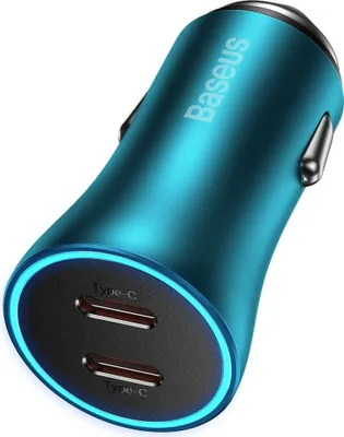 Produktbild von Baseus Golden Contactor Pro Autoladegerät, 2x USB-C, 40W (blau)