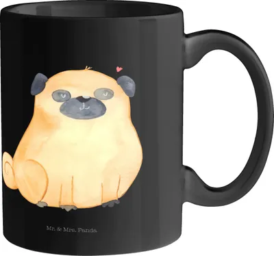 Produktbild von Mr. & Mrs. Panda Kaffeebecher Mops - Schwarz - Geschenk, Hund, Knuffig, Vierbeiner, Becher, Kaffeetasse, Tasse, mit Spruch, Pott, Sprüche, Liebe