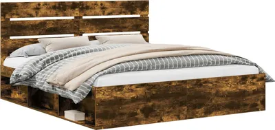 Produktbild von vidaXL Bettrahmen Geräucherte Eiche 200 x 200 cm Massives Kiefernholz
