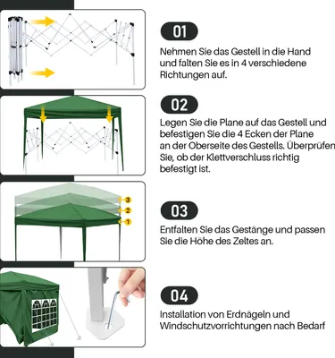 Produktbild von Aopunly 3 x 3m Pavillon Pop Up Faltbar Gartenzelt, Mit Solar-LED-Licht mit Seiten UV-Schutz 50+ Pavillons Partyzelte Festzelt für für Camping Garten Hochzeit Strand Grün
