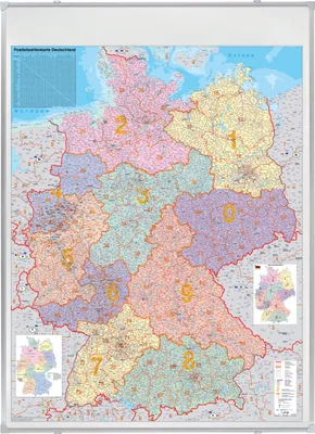 Zdjęcie produktu dla Tablica z kodami pocztowymi FRANKEN Wymiary: 98 x 138 cm (szer. x wys.) Mapa kodów pocztowych Niemiec Stosunek wielkości: 1:760 000