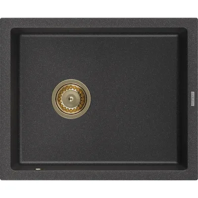 Produktbild von Mexen Pedro 1-Becken-Granit-Spüle 560 x 460 mm, Schwarz gesprenkelt, Siphon Gold - 6508561000-76-G