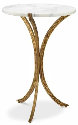 Produktbild von Casa Padrino Luxus 3-Bein Beistelltisch mit Marmorplatte Vintage Messing / Weiß Ø 40 x H. 59 cm