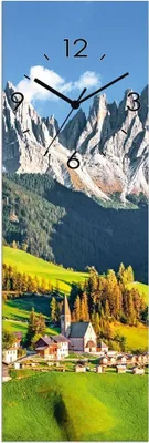 Produktbild von ARTland Glas Wanduhr Funkuhr - schwarzer Zeiger Alpen Berge Santa Maddalena Größe: 20x60 cm