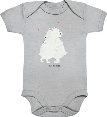 Produktbild von Mr. & Mrs. Panda Babybody Eisbär Umarmen 12. - 18. Monat - Heather Grey - Geschenk, Einteiler, Strampler Baby, Babystrampler, overall, Lustige Sprüche