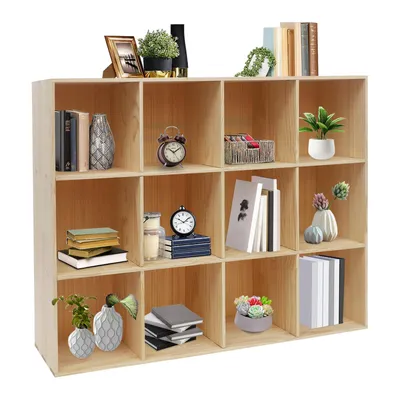Image de Étagère à 12 compartiments, armoire sur pied à 3 niveaux, vitrine avec 12 compartiments