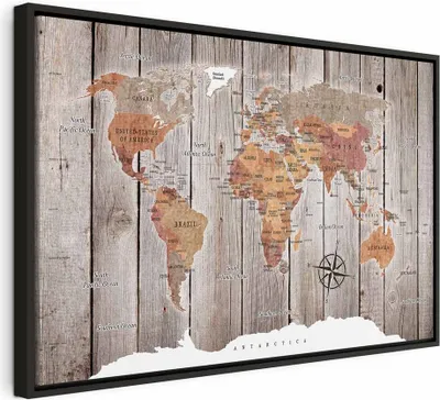 Produktbild von Italienischer Leinwand Leinwandbild - World Map: Wooden Stories 60x40 cm Karten k-C-0050-b-b