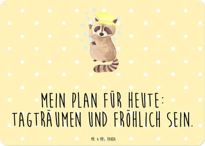 Produktbild von Mr. & Mrs. Panda Wandbild Waschbär DIN A3 - Gelb Pastell - Geschenk, wandtafel, Fröhlich, Plan, Lustige Sprüche, Waschen, Schild, Tagträumen, Retro Blechschild, tafel
