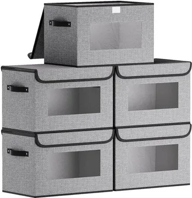 Image de Boîtes de rangement pliables, grises, lot de 5