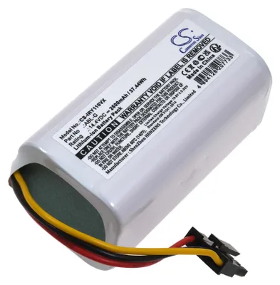 A white lithium-ion battery pack with colored wires and a black connector.