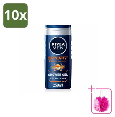 Obrázek produktu pro 10 kusů sprchového gelu NIVEA MEN Sport, objem 250 ml, výhodná balení