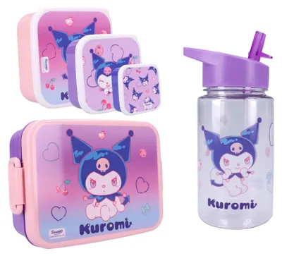 Produktbild von Kuromi-Mittagessen-Set: Brotdose, Snackbox und Trinkflasche