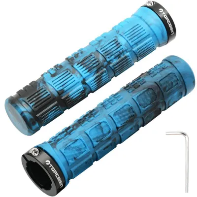 Obrázek produktu pro Rukojeti na řídítka kola, 1 pár, ergonomické, hliníkové, modré, 130 mm
