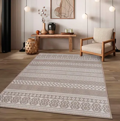 Produktbild von TT Home In-& Outdoor Teppich Wetterfest Balkon Küche Wohnzimmerteppich Boho Geometrisches Design Rauten Modern Größe 300x400 cm