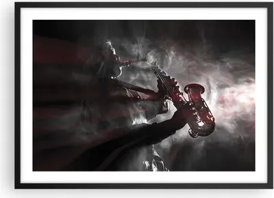 Produktbild von Gerahmtes Poster - Schwarzer Rahmen - Musiker Saxophonist Schwarz - 70x50 cm - Wand Bild - Wanddeko - Wandbilder - Wandposter - Bilderrahmen - Bilder - Kunstdruck - Wandbild - P2BAA70x50-4276