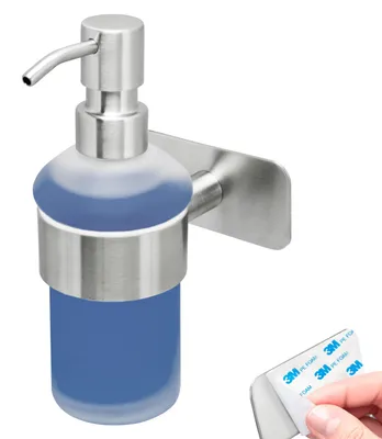Immagine prodotto di bremermann serie bagno PIAZZA TAPE - Distributore di sapone senza foratura - con cuscinetto adesivo, in vetro satinato e acciaio inox, opaco