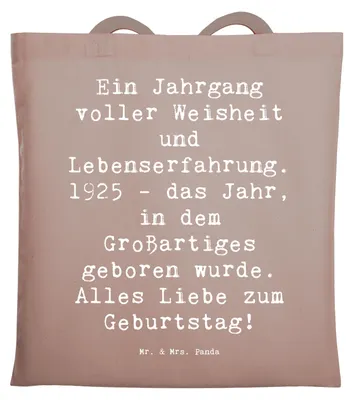 Produktbild von Mr. & Mrs. Panda Jutebeutel Spruch 1925 Geburtstag - Braun Pastell - Geschenk, Glückwunsch, Happy Birthday, Geburtstagsgeschenk, Alles Liebe zum, Geburtsjahr, Tasche