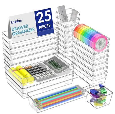 Schubladen-Organizer 25-teilig, transparent, stapelbar, 4 Größen