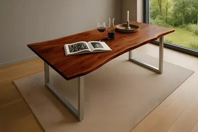 Produktbild von Esstisch Baumkante massiv Akazie nussbaum 180 x 90 silber QUINN