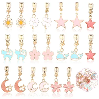 Produktbild von 10 Paar Clip-Ohrringe für Mädchen, Schmuck für Mädchen, Ohrringe mit Katzen-, Wal-, Blumen-, Mond- und Sternenmotiven (keine Ohrlöcher) – ideal als Weihnachtsgeschenk, Geburtstagsgeschenk oder Geschenk zum Tag der Arbeit.