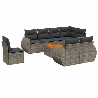 Produktbild von vidaXL 9-tlg. Garten-Sofagarnitur mit Kissen Grau Poly Rattan