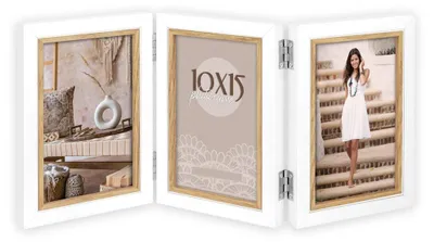 Produktbild von Holz Bilderrahmen rechteckig weiss & braun für 10x15 cm