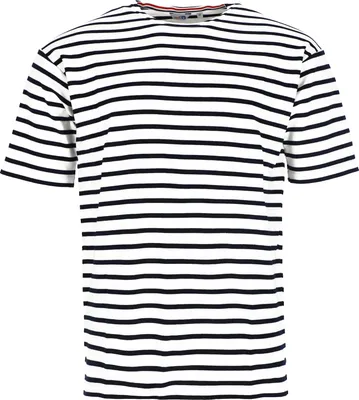 Produktbild von modAS Herren T-Shirt Bretonisches Streifenshirt - Ringelshirt Streifenshirt Kurzarm mit Streifen aus Baumwolle in Weiß/Blau Größe 60