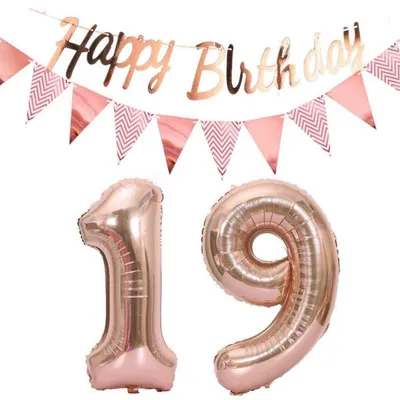Produktbild von Luftballons 19. Geburtstag Deko Set Rosegold mit Happy Birthday Girlande und 40" Zahlenballon