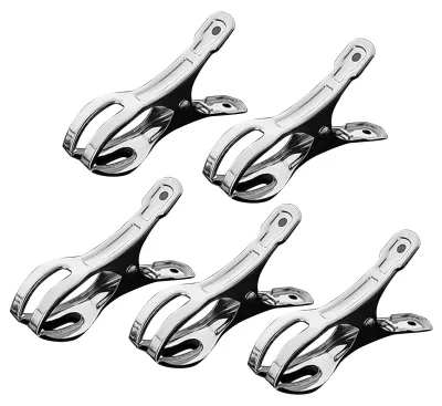 Produktbild von 5 Stück Wäscheklammern aus Edelstahl, starke Klemmung, rostfrei, langlebig, leicht, tragbar, Strandtuchklammern aus Metall, Wäscheklammern