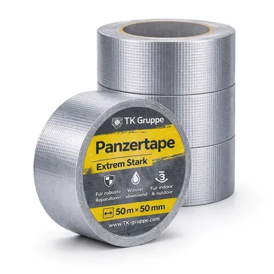 Produktbild von 4x Panzertape Tank Tape 2.0 – Gewebeklebeband 50 m x 50 mm – ultrastarkes Duct Tape silber – witterungsbeständiges Reparaturband
