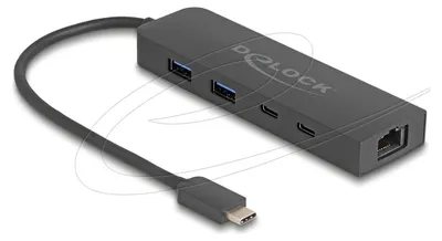Image de Hub USB Delock, 10 Gbps, avec port LAN 2,5 Gigabit et alimentation PD 85 W