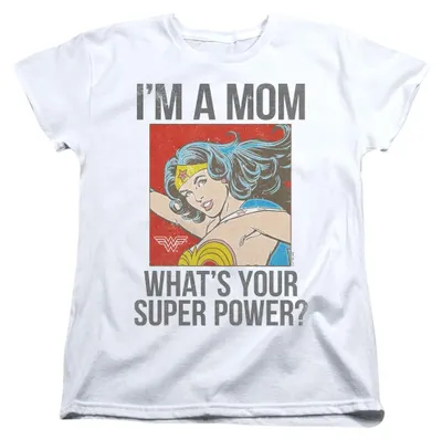 Immagine prodotto di Maglietta da donna "Wonder Woman" con scritta "I'm a Mom", modello aderente, codice TV36422 (taglia M), colore bianco