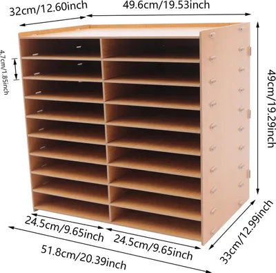 Zdjęcie produktu dla Organizator na biurko - regał na dokumenty z 9 przegródkami - płyta z włókien drzewnych - pionowe przechowywanie - 4 kg na półkę - wymiary ok. 52x33 cm - kolor brązowy
