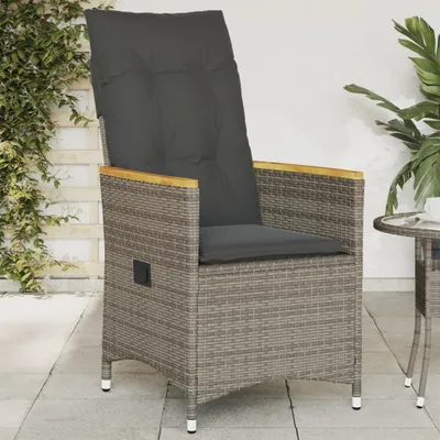 Produktbild von Design Gartensessel Verstellbar mit Kissen Grau Poly Rattan, Gartenstühle 2024 Neu