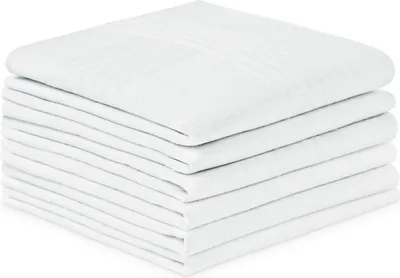 Produktbild von 6er Set Weiß Baumwolle Stofftaschentücher Herren - Traditionelles quadratisches Taschentuch 40x40 cm
