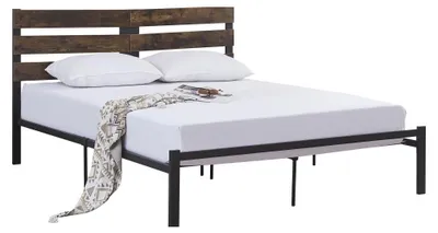 Zdjęcie produktu dla Kondela Metalowe łóżko małżeńskie ze stelażem Aneya 180x200 cm - czarny / dąb rustykalny