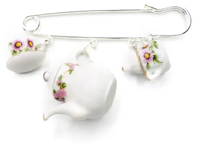 Produktbild von Teatime Brosche Anstecknadel Miniblings Anstecker Teekanne Tasse Kännchen Blumen