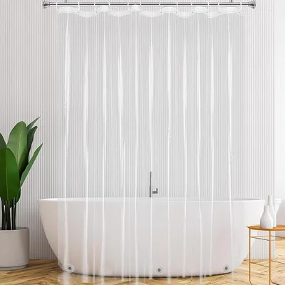 Image de Rideau de douche transparent en PEVA, imperméable et résistant à la moisissure, avec 12 anneaux, dimensions 180 x 180 cm