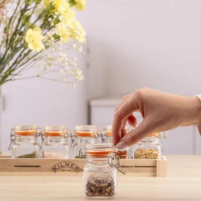 Produktbild von Famanu Gewürzgläser-Set mit Holzbox - 6 Stück - 70 ml - transparent
