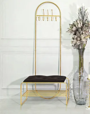 Produktbild von Casa Padrino Luxus Garderobenständer mit Sitzbank Gold / Schwarz H. 180 cm
