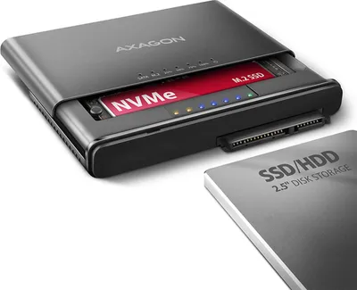 Obrázok produktu pre Axagon ADSA-CC USB-C 10Gbps - NVMe M.2 SSD & SATA 2.5/3.5 SSD/HDD CLONE MASTER 2 - Digital/Daten - NVMe, HDD, SSD, M.2, SATA, Serial ATA II, Serial ATA III, 2.5,3.5,M.2, USB 3.2 Gen 2 (3.1 Gen 2) Type-C, Čierna, 10 Gbit/s