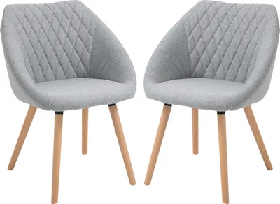 Image de HOMCOM Lot de 2 Chaises de Salle à Manger Design scandinave - Pieds effilés Bois hêtre - Assise Dossier accoudoirs ergonomiques Lin Gris