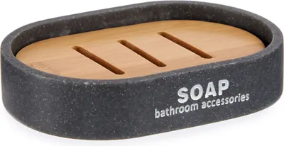 Image de Porte-savon SOAP avec égouttoir en bambou, noir