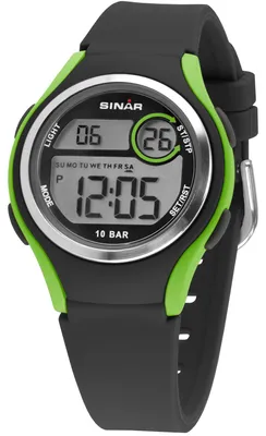 Produktbild von SINAR Jugenduhr Armbanduhr Digital Quarz Uni Silikonband XE-64-3 schwarz grün
