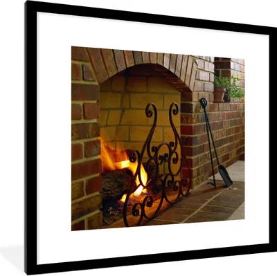 Produktbild von MuchoWow® Gerahmtes Poster Feuer im Kamin 40x40 cm - Poster mit Schwarzem Bilderrahmen Wandposter Rahmen Foto Bilder - Poster - Plakat im Rahmen