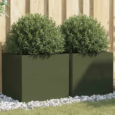 Image de vidaXL Bac à plantes 2 pcs. Vert olive 49x47x46 cm Acier