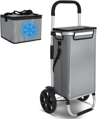 Productafbeelding van Boodschappentrolley Aluminium - Winkelwagen Trolley - Boodschappen Doen - Opvouwbaar 3-in-1 - 50 liter - Grijs